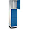 Tweedelige, wit-blauwe locker, bovenste deur open.