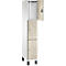 Kast met twee compartimenten en een open deur, houtlook, licht hout, witte behuizing.