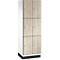 Kast met zes deuren in houtlook, zilverkleurige knoppen.