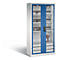 C+P Comfort acculaadkast met acrylglas doorkijkvenster, H 1950 x B 930 x D 500 mm, lichtgrijs/ gentiaanblauw