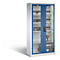 C+P Comfort acculaadkast met acrylglas doorkijkvenster, H 1950 x B 930 x D 500 mm, lichtgrijs/ gentiaanblauw