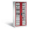 C+P Comfort acculaadkast met acrylglas doorkijkvenster, H 1950 x B 930 x D 500 mm, lichtgrijs/ruinrood