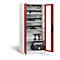 C+P Comfort acculaadkast met acrylglas doorkijkvenster, H 1950 x B 930 x D 500 mm, lichtgrijs/ruinrood