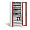 C+P Comfort acculaadkast met acrylglas doorkijkvenster, H 1950 x B 930 x D 500 mm, lichtgrijs/ruinrood