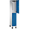 Grijsblauwe locker, deur open, met haken.