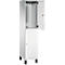 Witte open kast met stang en haken, deur iets open. Op zwarte ondergrond.