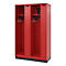 C+P Evolo brandweerkast, model KOMBI, 4 compartimenten, H 1950 x B 1200 x D 500 mm, sokkel, vuurrood RAL 3000