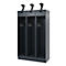 Dark gray locker with three compartments, each with a holder for a golf club at the top.