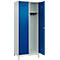 C+P Evolo Plus garderobekast, 2 vakken, 400 mm vakbreedte, met poten, rechts scharnierend, soft-close, inbraakwerend, B 800 x D 500 x H 1950 mm, cilinderslot, lichtgrijs RAL 7035/ gentiaanblauw RAL 5010