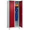 C+P Evolo Plus garderobekast, 2 vakken, 400 mm vakbreedte, met poten, rechts scharnierend, soft-close, inbraakwerend, B 800 x D 500 x H 1950 mm, cilinderslot, lichtgrijs RAL 7035/ruwe rood RAL 3003
