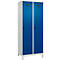 C+P Evolo Plus garderobekast, 2 vakken, 400 mm vakbreedte, met poten, rechts scharnierend, soft-close, inbraakwerend, B 800 x D 500 x H 1950 mm, veiligheidsslot met draaigrendel, lichtgrijs RAL 7035/enziaans blauw RAL 5010