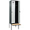 C+P Evolo Plus garderobekast, 2 vakken van elk 300 mm breed, zwevende bank, B 600 x D 815 x H 2120 mm, draaibare grendel, antracietgrijs/lichtgrijs