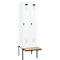C+P Evolo Plus garderobekast, 2 vakken van elk 300 mm breed, zwevende bank, B 600 x D 815 x H 2120 mm, draaibare grendel, verkeerswit/verkeerswit