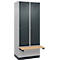 C+P Evolo Plus garderobekast, 2 vakken van elk 400 mm breed, sokkel, zwevende bank, B 800 x D 815 x H 1950 mm, cilinder, blank aluminium/antracietgrijs