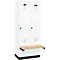 C+P Evolo Plus garderobekast, 2 vakken van elk 400 mm breed, sokkel, zwevende bank, B 800 x D 815 x H 1950 mm, draaibare grendel, verkeerswit/verkeerswit