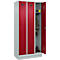 C+P Evolo Plus garderobekast, 3 vakken, 300 mm vakbreedte, met plint, rechts scharnier, soft-close, inbraakwerend, B 900 x D 500 x H 1950 mm, cilinderslot, lichtgrijs RAL 7035/ruwe rood RAL 3003