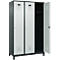 C+P Evolo Plus garderobekast, 3 vakken, 400 mm vakbreedte, met poten, rechts scharnierend, soft-close, inbraakwerend, B 1200 x D 500 x H 1950 mm, cilinderslot, antracietgrijs RAL 7016/lichtgrijs RAL 7035