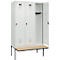 C+P Evolo Plus garderobekast, 3 vakken, elk 400 mm breed, zwevende bank, B 1200 x D 815 x H 2120 mm, draaischroef, lichtgrijs/lichtgrijs