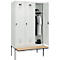 C+P Evolo Plus garderobekast, 3 vakken, elk 400 mm breed, zwevende bank, B 1200 x D 815 x H 2120 mm, draaischroef, lichtgrijs/lichtgrijs