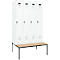 C+P Evolo Plus garderobekast, 4 vakken, 300 mm vakbreedte, met bank eronder, B 1200 x D 815 x H 2120 mm, draaigrendel, verkeerswit/verkeerswit