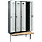 C+P Evolo Plus garderobekast, 4 vakken, elk 300 mm breed, zwevende bank, B 1200 x D 815 x H 2120 mm, draaibare grendel, antracietgrijs/lichtgrijs