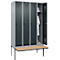 C+P Evolo Plus garderobekast, 4 vakken, elk 300 mm breed, zwevende bank, B 1200 x D 815 x H 2120 mm, draaischroef, blank aluminium/antraciet