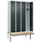 C+P Evolo Plus garderobekast, 4 vakken van elk 300 mm breed, zwevende bank, B 1200 x D 815 x H 2120 mm, cilinder, lichtgrijs/antracietgrijs