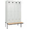 C+P Evolo Plus garderobekast, 4 vakken van elk 300 mm breed, zwevende bank, B 1200 x D 815 x H 2120 mm, cilinder, lichtgrijs/lichtgrijs