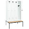C+P Evolo Plus kledingkast, 4 vakken, 300 mm vakbreedte, met bank eronder, B 1200 x D 815 x H 2120 mm, cilinder, verkeerswit/verkeerswit