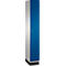 Kast, blauw en grijs, met een kleine knop.