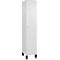 Witte kast met zwarte basis, deur met ronde knop.