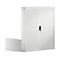 White cabinet with two doors and vertical grooves, black handle. Shadow.