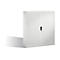 White cabinet with a grooved surface and two doors. Black handle and lock.
