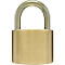 Gold padlock, with silver shackle, on a white background.