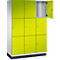 C+P Schließfachschrank Cambio, 3 Abteile, 9 Fächer, mit Sockel, B 1200 x T 525 x H 1980 mm, lichtgrau/clowngrün