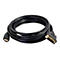 Ein schwarzes Kabel, aufgerollt. An einem Ende ein HDMI-Stecker, am anderen Ende ein DVI-Stecker.