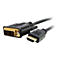 Ein schwarzes HDMI-Kabel mit DVI- und HDMI-Anschlüssen. Der DVI-Anschluss hat goldfarbene Kontakte, der HDMI-Anschluss ebenfalls.