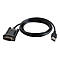 Schwarzes Kabel mit USB- und DB9-Anschluss, auf weißem Hintergrund.