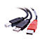 Nahaufnahme von drei USB-Kabeln: Schwarz, Schwarz, Rot. Beschriftung: Power Cable.