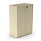 Beige cabinet with two doors and silver handles. A small keyhole is visible.