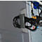Gray cable holder on a computer case. Black cables stowed inside.