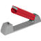 Gray holder with red tube inserted. A metallic gray insert at the tube end.