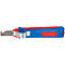 Cable knife with red and blue color, with blade in grey.
