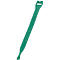 Green cable tie. Loop end with hole, narrow band, rounded end.
