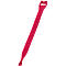 Red, elongated cable tie with loop and hole for attachment.