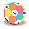 Ballon de football fait de Post-it notes et de ruban adhésif Scotch. Forme géométrique colorée avec des logos de marques.
