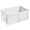 Boîte de rangement blanche, rectangulaire, avec des bords arrondis.
