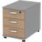Caisson mobile BARI, tiroir-plumier, 3 tiroirs, verrouillable, l. 427 x P 600 x H 544 mm, gris moyen/chêne/alu