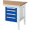 Caisson Rau pour bureaux réglables en hauteur Jerry, Tom, Série E, Adlatus, 4 tiroirs, L 480 x P 600 x H 545 mm, gris clair/bleu gentiane