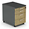 Caisson roulant BEXXSTAR, 1 tirette-plumier verrouillable &amp; 3 tiroirs, L 430 x P 600 x H 600 mm, gris foncé/décor chêne